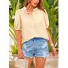 imagePRETTYGARDEN Womens Summer Button Down Shirts Short Lantern Sleeve V Neck Cotton Cute Dressy Casual Ladies Tops BlousesBeige