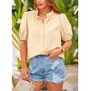 imagePRETTYGARDEN Womens Summer Button Down Shirts Short Lantern Sleeve V Neck Cotton Cute Dressy Casual Ladies Tops BlousesBeige