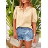 imagePRETTYGARDEN Womens Summer Button Down Shirts Short Lantern Sleeve V Neck Cotton Cute Dressy Casual Ladies Tops BlousesBeige