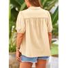 imagePRETTYGARDEN Womens Summer Button Down Shirts Short Lantern Sleeve V Neck Cotton Cute Dressy Casual Ladies Tops BlousesBeige