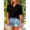 imagePRETTYGARDEN Womens Summer Button Down Shirts Short Lantern Sleeve V Neck Cotton Cute Dressy Casual Ladies Tops BlousesBlack