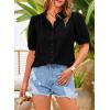imagePRETTYGARDEN Womens Summer Button Down Shirts Short Lantern Sleeve V Neck Cotton Cute Dressy Casual Ladies Tops BlousesBlack