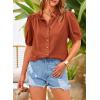 imagePRETTYGARDEN Womens Summer Button Down Shirts Short Lantern Sleeve V Neck Cotton Cute Dressy Casual Ladies Tops BlousesBrick Red