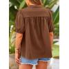 imagePRETTYGARDEN Womens Summer Button Down Shirts Short Lantern Sleeve V Neck Cotton Cute Dressy Casual Ladies Tops BlousesBrown