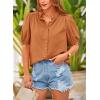 imagePRETTYGARDEN Womens Summer Button Down Shirts Short Lantern Sleeve V Neck Cotton Cute Dressy Casual Ladies Tops BlousesBrown Yellow