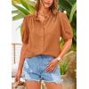 imagePRETTYGARDEN Womens Summer Button Down Shirts Short Lantern Sleeve V Neck Cotton Cute Dressy Casual Ladies Tops BlousesBrown Yellow