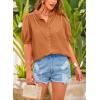 imagePRETTYGARDEN Womens Summer Button Down Shirts Short Lantern Sleeve V Neck Cotton Cute Dressy Casual Ladies Tops BlousesBrown Yellow