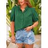 imagePRETTYGARDEN Womens Summer Button Down Shirts Short Lantern Sleeve V Neck Cotton Cute Dressy Casual Ladies Tops BlousesDark Green