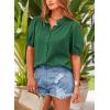 imagePRETTYGARDEN Womens Summer Button Down Shirts Short Lantern Sleeve V Neck Cotton Cute Dressy Casual Ladies Tops BlousesDark Green