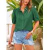 imagePRETTYGARDEN Womens Summer Button Down Shirts Short Lantern Sleeve V Neck Cotton Cute Dressy Casual Ladies Tops BlousesDark Green