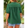imagePRETTYGARDEN Womens Summer Button Down Shirts Short Lantern Sleeve V Neck Cotton Cute Dressy Casual Ladies Tops BlousesDark Green