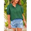 imagePRETTYGARDEN Womens Summer Button Down Shirts Short Lantern Sleeve V Neck Cotton Cute Dressy Casual Ladies Tops BlousesDark Green