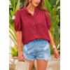 imagePRETTYGARDEN Womens Summer Button Down Shirts Short Lantern Sleeve V Neck Cotton Cute Dressy Casual Ladies Tops BlousesDark Red