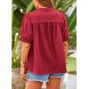 imagePRETTYGARDEN Womens Summer Button Down Shirts Short Lantern Sleeve V Neck Cotton Cute Dressy Casual Ladies Tops BlousesDark Red