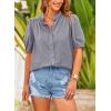 imagePRETTYGARDEN Womens Summer Button Down Shirts Short Lantern Sleeve V Neck Cotton Cute Dressy Casual Ladies Tops BlousesGrey