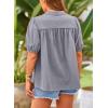 imagePRETTYGARDEN Womens Summer Button Down Shirts Short Lantern Sleeve V Neck Cotton Cute Dressy Casual Ladies Tops BlousesGrey