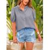 imagePRETTYGARDEN Womens Summer Button Down Shirts Short Lantern Sleeve V Neck Cotton Cute Dressy Casual Ladies Tops BlousesGrey
