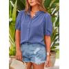 imagePRETTYGARDEN Womens Summer Button Down Shirts Short Lantern Sleeve V Neck Cotton Cute Dressy Casual Ladies Tops BlousesGrey Blue