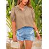 imagePRETTYGARDEN Womens Summer Button Down Shirts Short Lantern Sleeve V Neck Cotton Cute Dressy Casual Ladies Tops BlousesKhaki