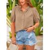 imagePRETTYGARDEN Womens Summer Button Down Shirts Short Lantern Sleeve V Neck Cotton Cute Dressy Casual Ladies Tops BlousesKhaki