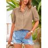imagePRETTYGARDEN Womens Summer Button Down Shirts Short Lantern Sleeve V Neck Cotton Cute Dressy Casual Ladies Tops BlousesKhaki