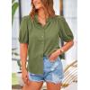 imagePRETTYGARDEN Womens Summer Button Down Shirts Short Lantern Sleeve V Neck Cotton Cute Dressy Casual Ladies Tops BlousesLight Army Green