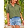 imagePRETTYGARDEN Womens Summer Button Down Shirts Short Lantern Sleeve V Neck Cotton Cute Dressy Casual Ladies Tops BlousesLight Army Green