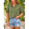 imagePRETTYGARDEN Womens Summer Button Down Shirts Short Lantern Sleeve V Neck Cotton Cute Dressy Casual Ladies Tops BlousesLight Army Green