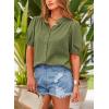 imagePRETTYGARDEN Womens Summer Button Down Shirts Short Lantern Sleeve V Neck Cotton Cute Dressy Casual Ladies Tops BlousesLight Army Green