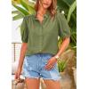 imagePRETTYGARDEN Womens Summer Button Down Shirts Short Lantern Sleeve V Neck Cotton Cute Dressy Casual Ladies Tops BlousesLight Army Green