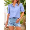 imagePRETTYGARDEN Womens Summer Button Down Shirts Short Lantern Sleeve V Neck Cotton Cute Dressy Casual Ladies Tops BlousesLight Blue