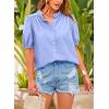 imagePRETTYGARDEN Womens Summer Button Down Shirts Short Lantern Sleeve V Neck Cotton Cute Dressy Casual Ladies Tops BlousesLight Blue