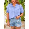 imagePRETTYGARDEN Womens Summer Button Down Shirts Short Lantern Sleeve V Neck Cotton Cute Dressy Casual Ladies Tops BlousesLight Blue