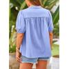 imagePRETTYGARDEN Womens Summer Button Down Shirts Short Lantern Sleeve V Neck Cotton Cute Dressy Casual Ladies Tops BlousesLight Blue