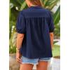 imagePRETTYGARDEN Womens Summer Button Down Shirts Short Lantern Sleeve V Neck Cotton Cute Dressy Casual Ladies Tops BlousesNavy