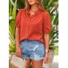 imagePRETTYGARDEN Womens Summer Button Down Shirts Short Lantern Sleeve V Neck Cotton Cute Dressy Casual Ladies Tops BlousesOrange
