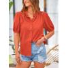 imagePRETTYGARDEN Womens Summer Button Down Shirts Short Lantern Sleeve V Neck Cotton Cute Dressy Casual Ladies Tops BlousesOrange