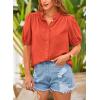 imagePRETTYGARDEN Womens Summer Button Down Shirts Short Lantern Sleeve V Neck Cotton Cute Dressy Casual Ladies Tops BlousesOrange