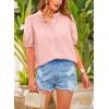 imagePRETTYGARDEN Womens Summer Button Down Shirts Short Lantern Sleeve V Neck Cotton Cute Dressy Casual Ladies Tops BlousesPink