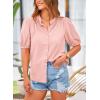 imagePRETTYGARDEN Womens Summer Button Down Shirts Short Lantern Sleeve V Neck Cotton Cute Dressy Casual Ladies Tops BlousesPink