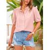 imagePRETTYGARDEN Womens Summer Button Down Shirts Short Lantern Sleeve V Neck Cotton Cute Dressy Casual Ladies Tops BlousesPink