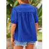 imagePRETTYGARDEN Womens Summer Button Down Shirts Short Lantern Sleeve V Neck Cotton Cute Dressy Casual Ladies Tops BlousesRoyal Blue