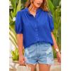 imagePRETTYGARDEN Womens Summer Button Down Shirts Short Lantern Sleeve V Neck Cotton Cute Dressy Casual Ladies Tops BlousesRoyal Blue