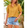 imagePRETTYGARDEN Womens Summer Button Down Shirts Short Lantern Sleeve V Neck Cotton Cute Dressy Casual Ladies Tops BlousesTurmeric