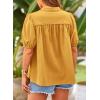 imagePRETTYGARDEN Womens Summer Button Down Shirts Short Lantern Sleeve V Neck Cotton Cute Dressy Casual Ladies Tops BlousesTurmeric