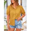 imagePRETTYGARDEN Womens Summer Button Down Shirts Short Lantern Sleeve V Neck Cotton Cute Dressy Casual Ladies Tops BlousesTurmeric