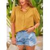 imagePRETTYGARDEN Womens Summer Button Down Shirts Short Lantern Sleeve V Neck Cotton Cute Dressy Casual Ladies Tops BlousesTurmeric