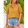 imagePRETTYGARDEN Womens Summer Button Down Shirts Short Lantern Sleeve V Neck Cotton Cute Dressy Casual Ladies Tops BlousesTurmeric