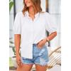 imagePRETTYGARDEN Womens Summer Button Down Shirts Short Lantern Sleeve V Neck Cotton Cute Dressy Casual Ladies Tops BlousesWhite