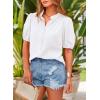 imagePRETTYGARDEN Womens Summer Button Down Shirts Short Lantern Sleeve V Neck Cotton Cute Dressy Casual Ladies Tops BlousesWhite